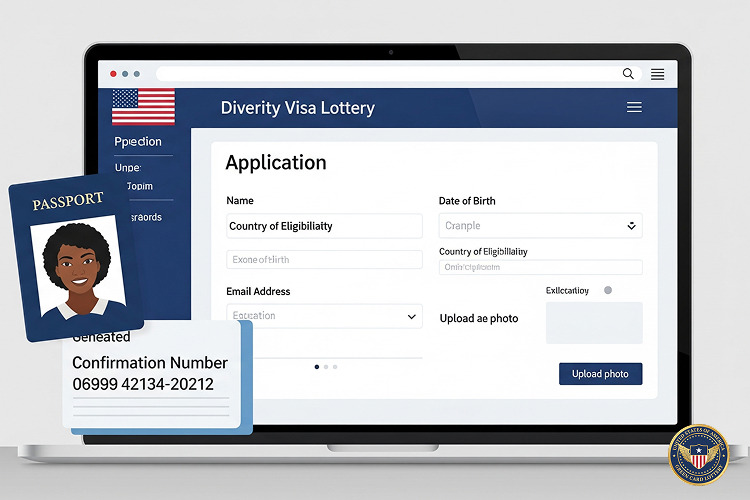 Laptop showing Diversity Visa application form for the Green Card Lottery.